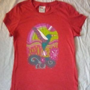 Vintage Roxy Coral Hummingbird Flower Tshirt